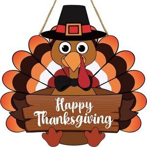 Wooden Turkey Door Hanger 12x12 Happy Thanksgiving